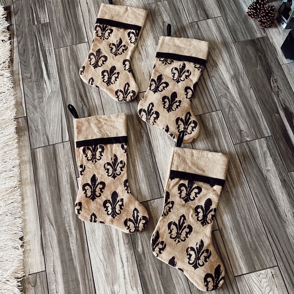 Hobby Lobby Other - Burlap fleur de lis Set of 4 Christmas Stockings